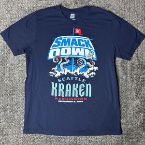 WWE SmackDown Seattle Kraken T-Shirt Mens Large Navy Blue Pro-Wrestling NHL 2022